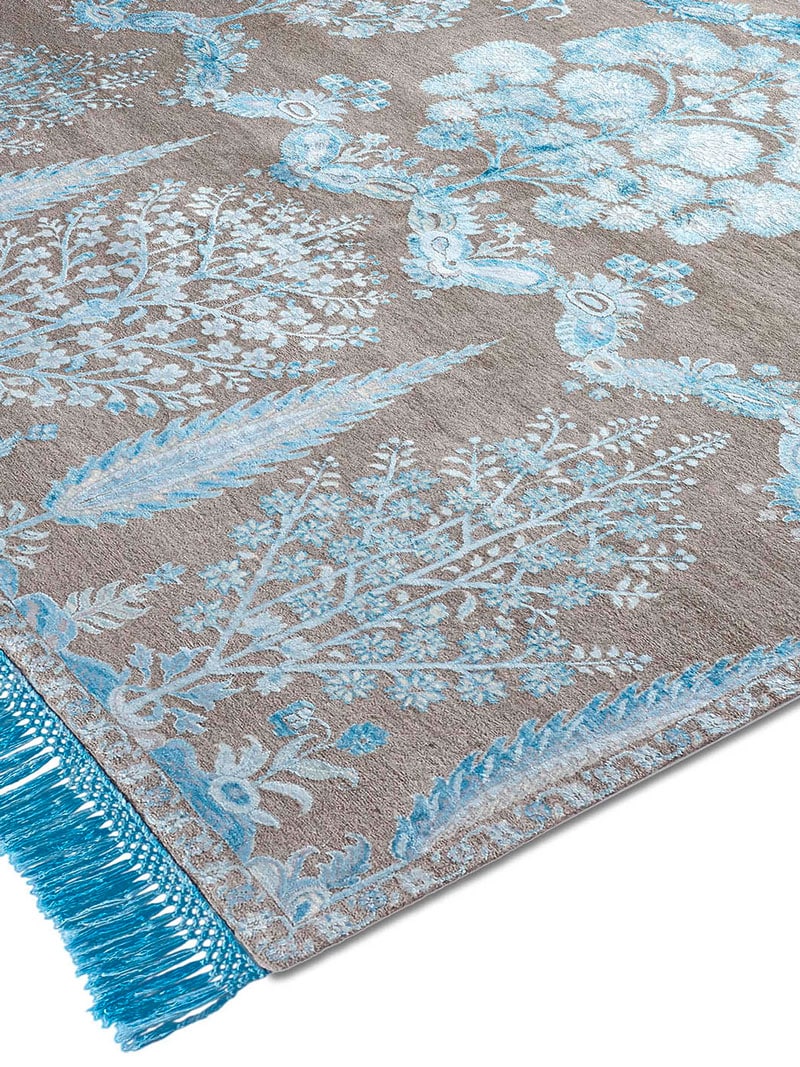 Tapis fait main de luxe Mughal Bleu / Gris | Taille: 274 x 365 cm