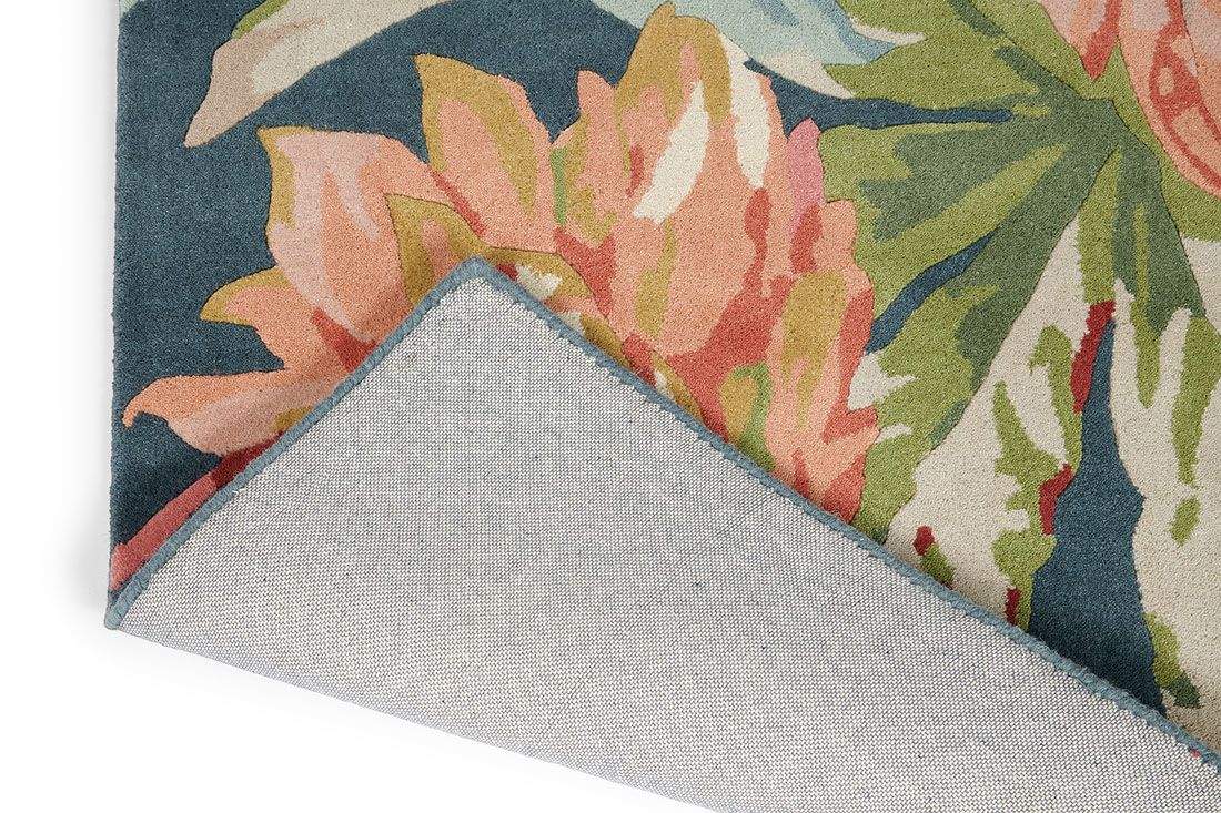 Tapis Dahlia et Cynorrhodon Bleu Sarcelle 50608