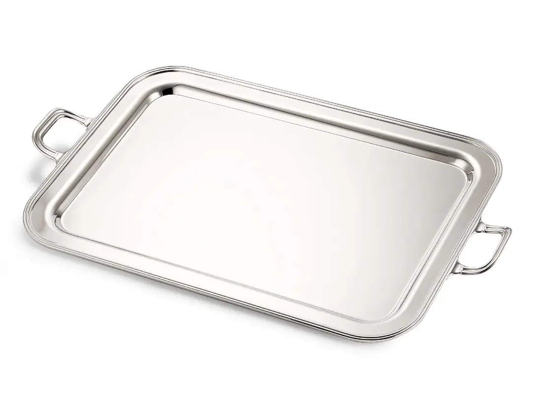 Plateau Rectangulaire Anglais Argenté Avec Poignées
