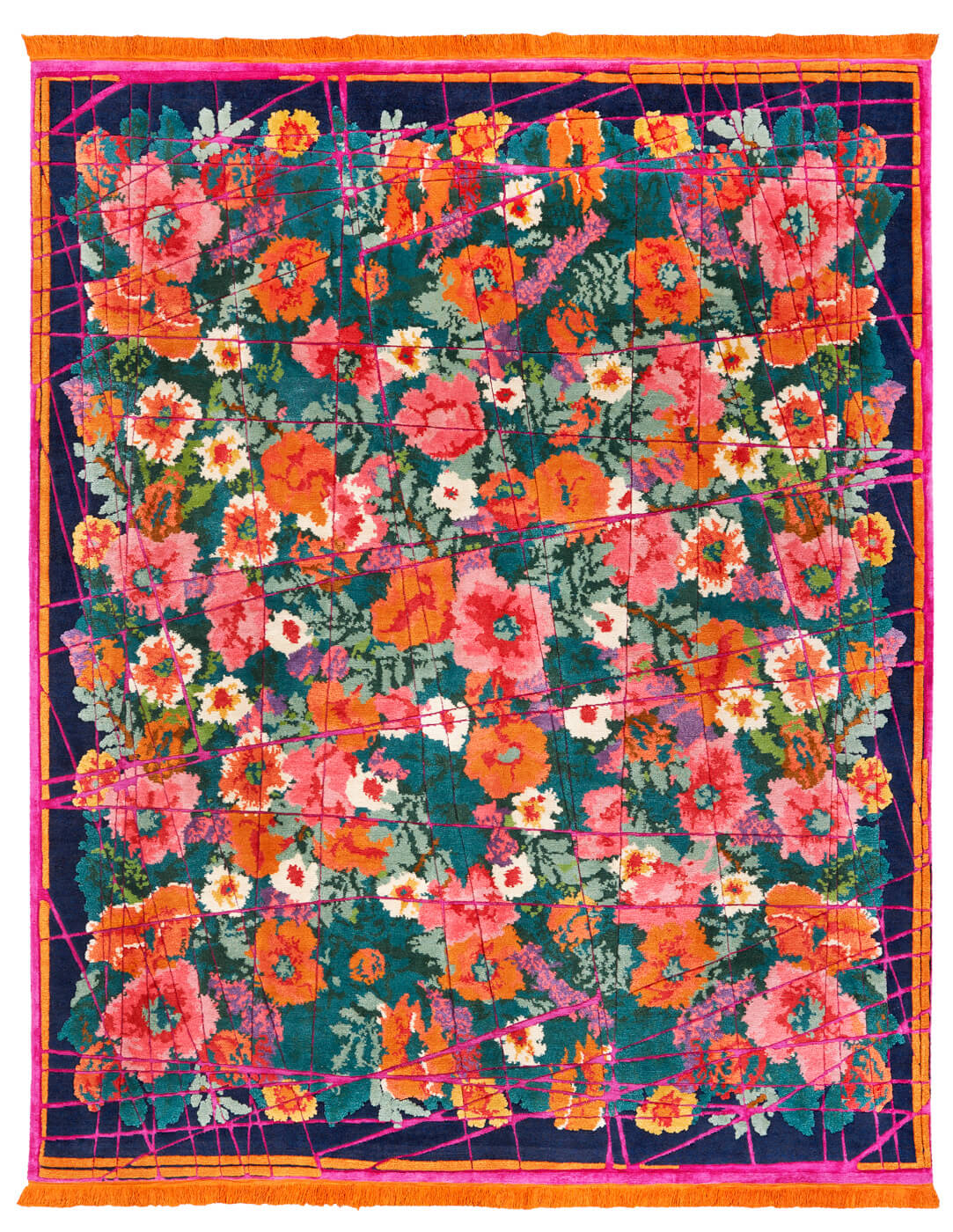 Tapis Scarlenka Allover Enveloppé Bleu Foncé Rose | Taille: 200 x 300 cm