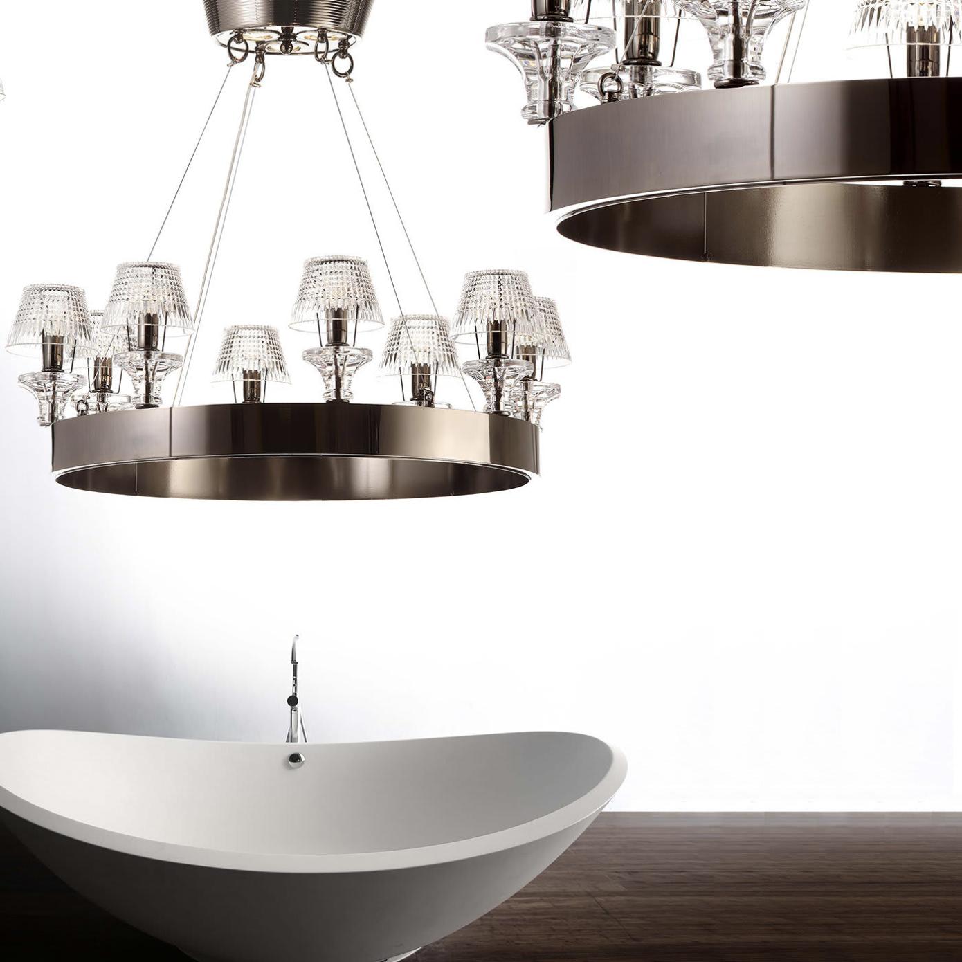 Lustre Nickel Noir avec Abat-Jours en Cristal