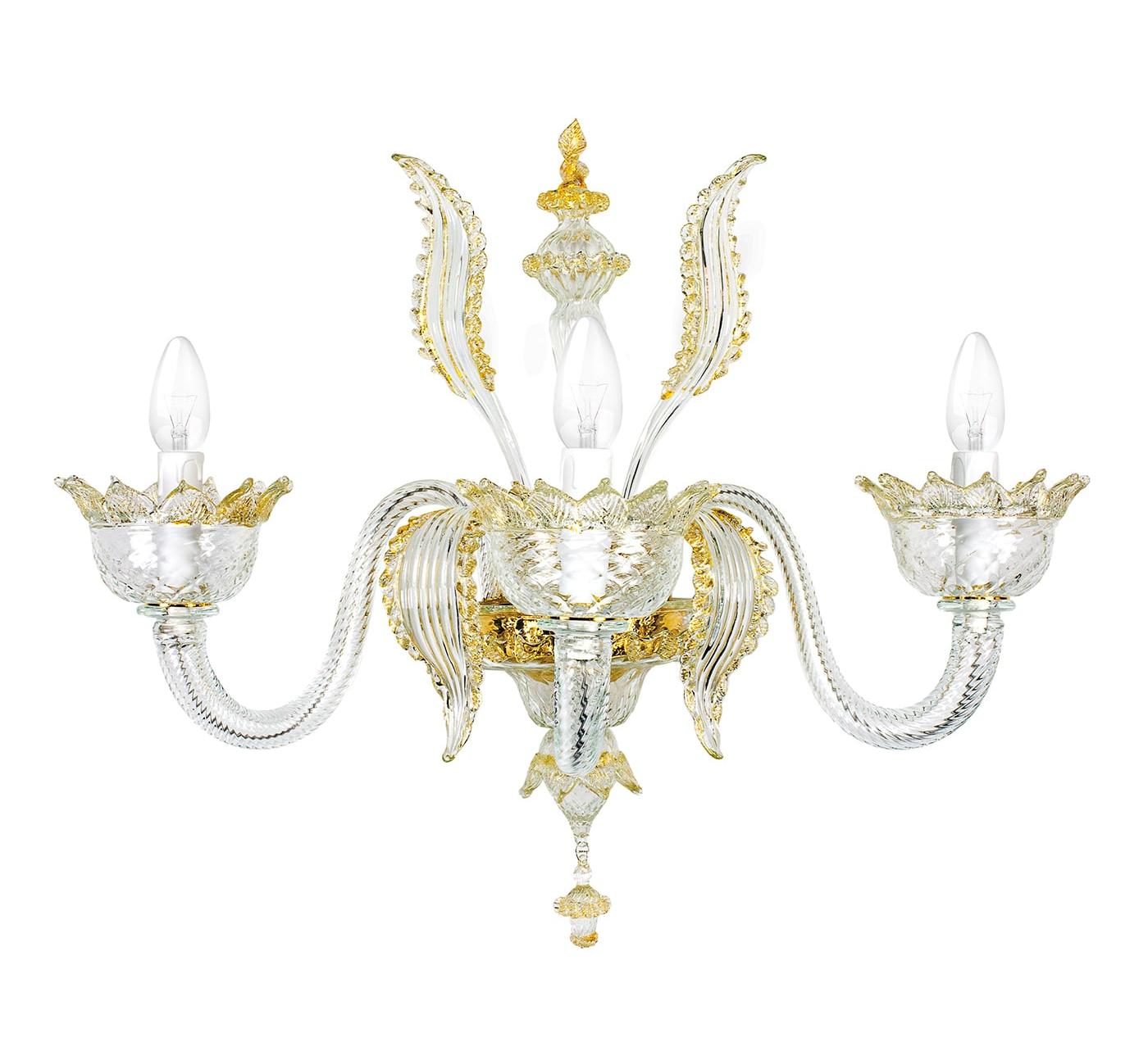 Applique Murale Murano 3 Lumières avec Détails Dorés