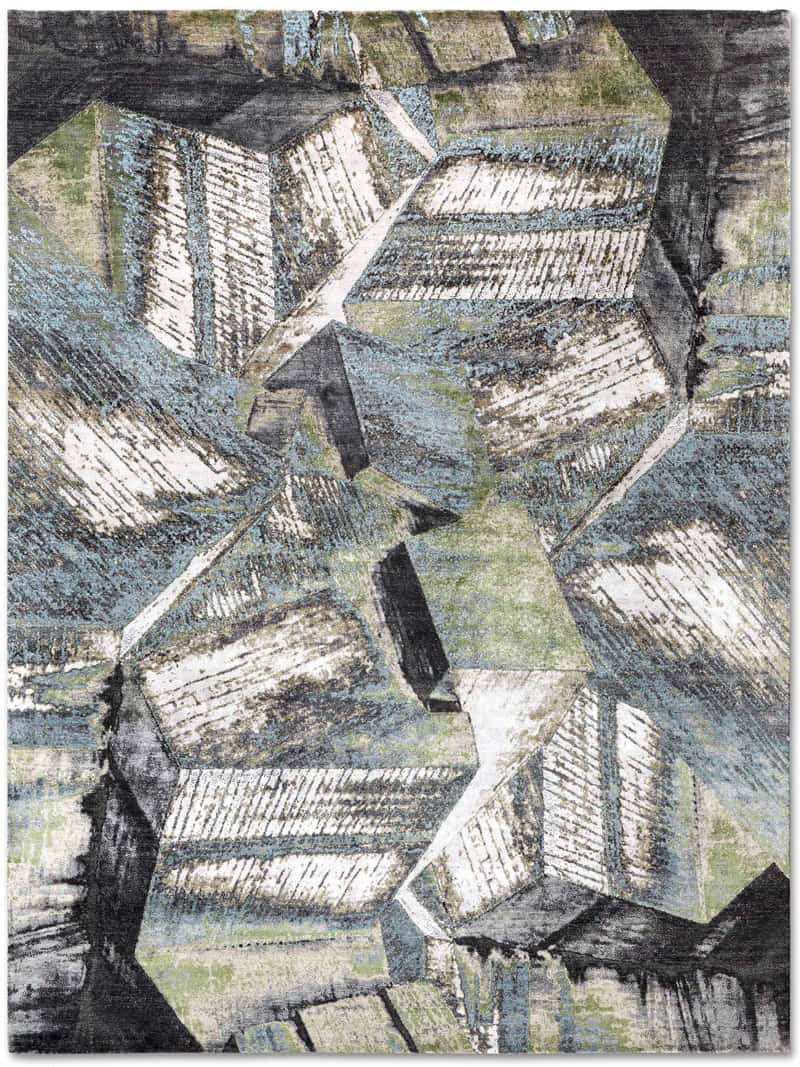 Tapis Brutalisme Vert/Rouille sur Gris Clair | Taille: 274 x 365 cm