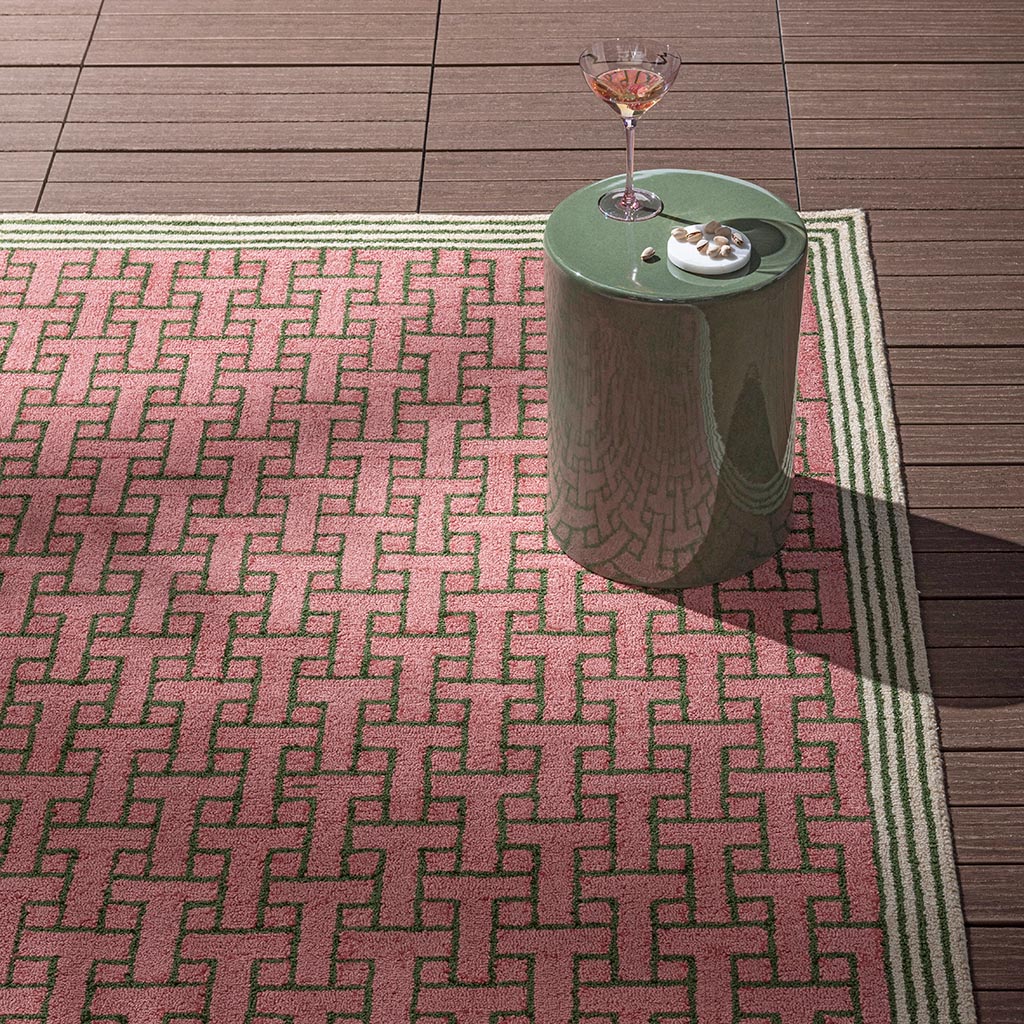 Tapis d’extérieur TB T Monogramme Poussière Rose