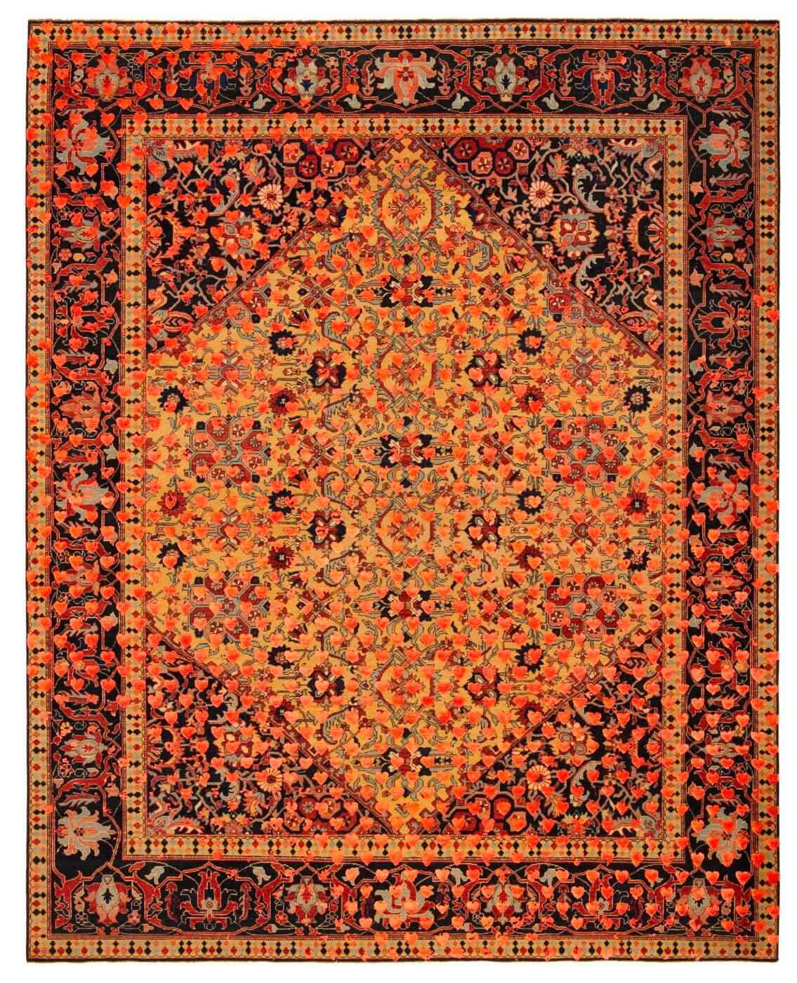Tapis Serapi Queensbury Cœur Brisé Jaune Orange Néon Soie | Taille: 250 x 300 cm