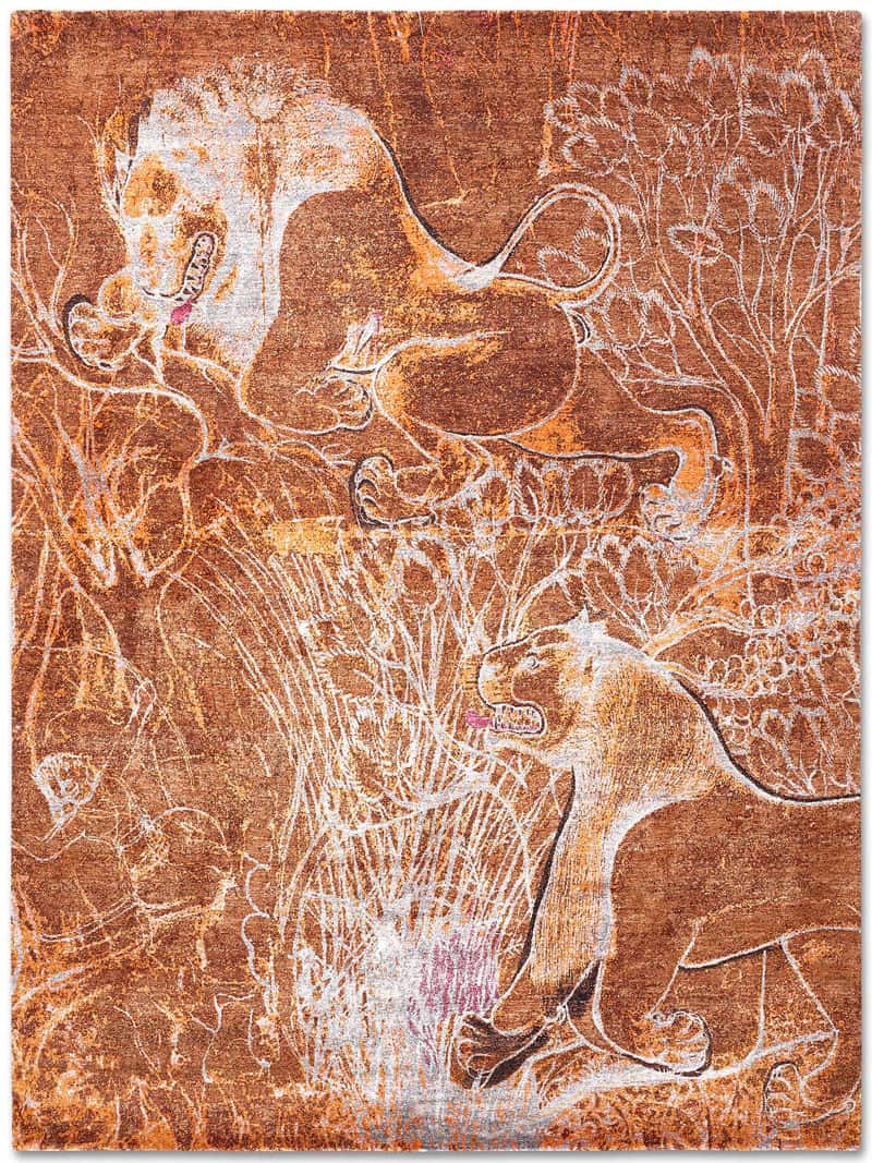 Tapis tissé main Deux Lions