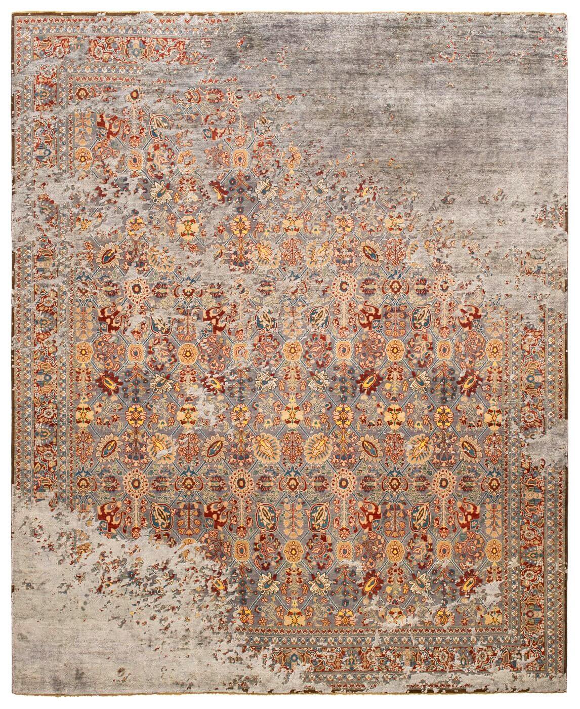 Tapis Tabriz Canal Raved Gris Gris Foncé Soie | Taille: 300 x 400 cm