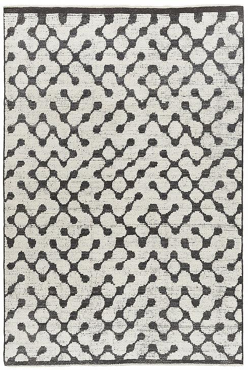 Tapis Noir & Blanc "Puzzle" Noué à la Main