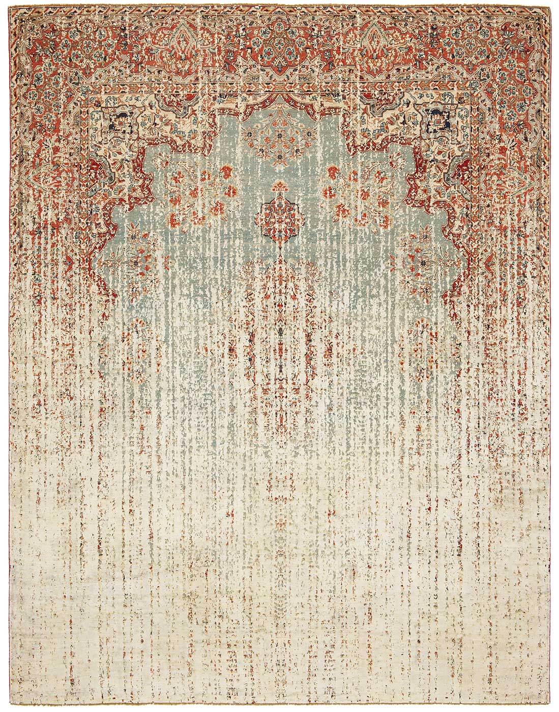 Tapis Kirman Robson Vendetta Bleu Gris Argent Soie