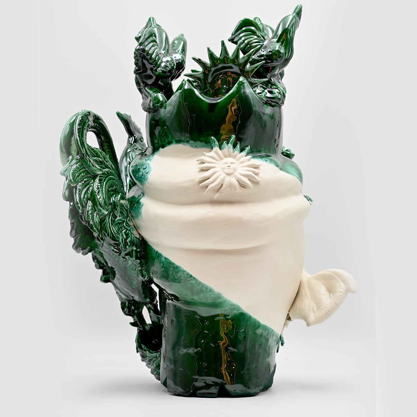 Sculpture Unique Tête De Maure Vert Et Blanc