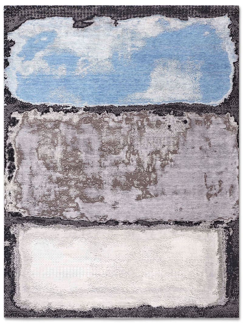 Tapis tissé main Bleu Clair Argenté