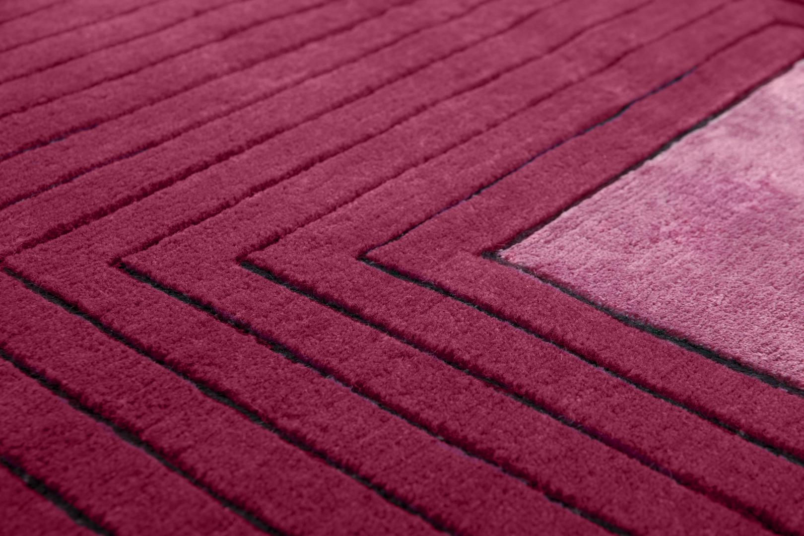 Tapis à Cadre Rouge en Laine & Viscose