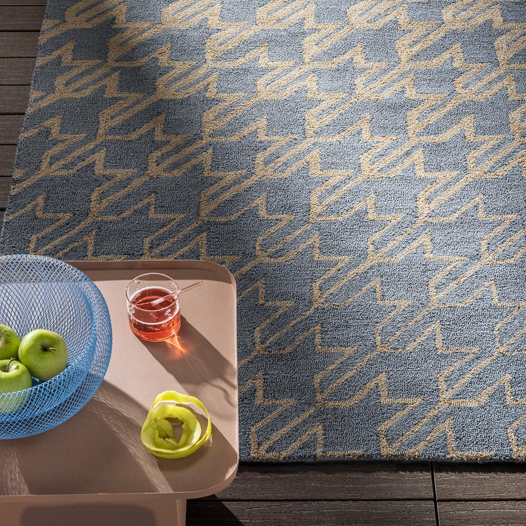 Tapis d’extérieur TB Houndstooth Blanc/Marine | Taille: 250 x 350 cm