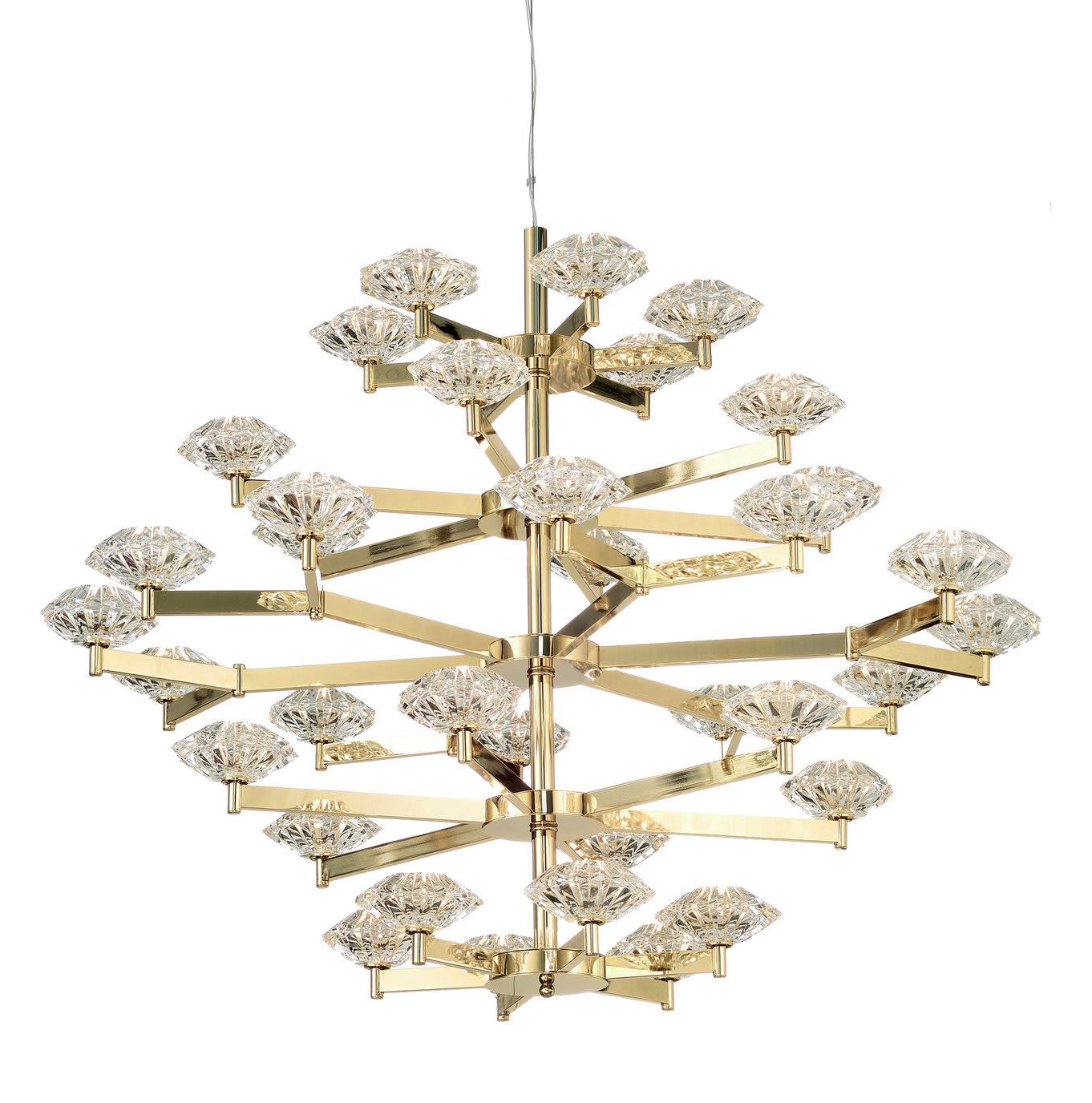 Lustre Art Déco Doré en Cristal