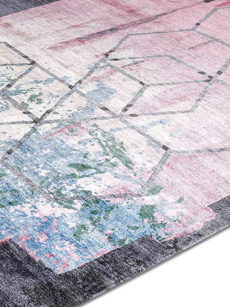Tapis tissé main Hexagone Rose