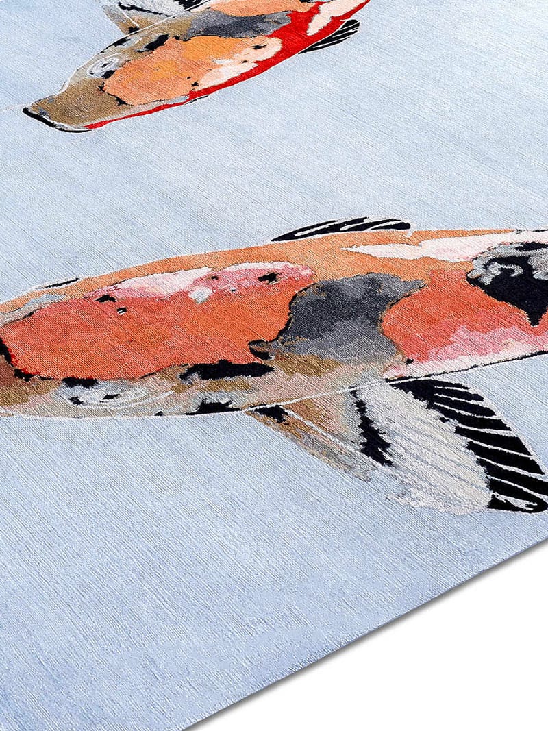 Tapis noué main de luxe Poisson Orange