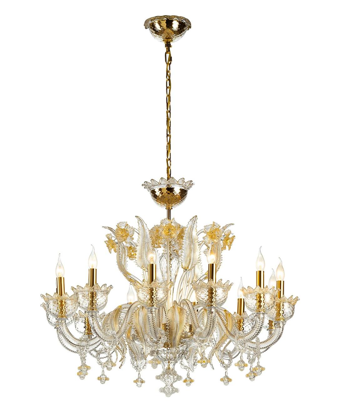 Lustre en Verre de Murano Transparent et Or