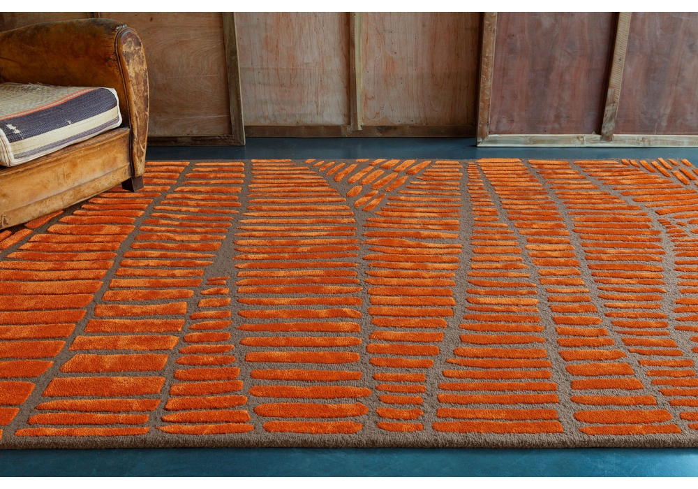 Tapis laine / viscose Orange Gris Enia | Taille: 200 x 300 cm