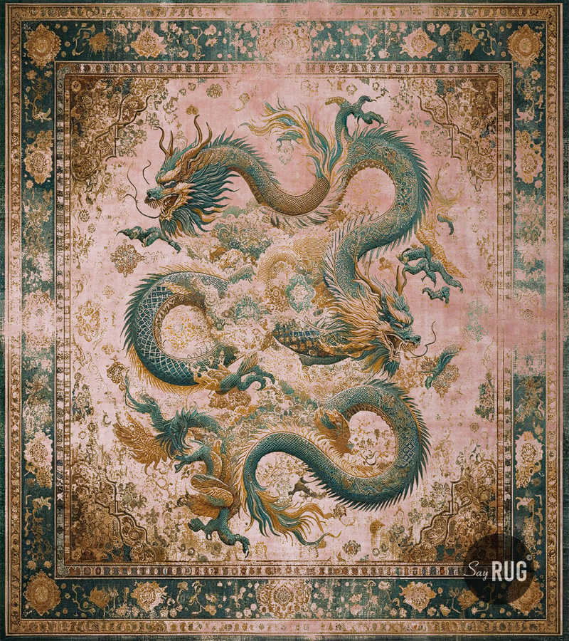 Tapis Dragon Vert / Rose