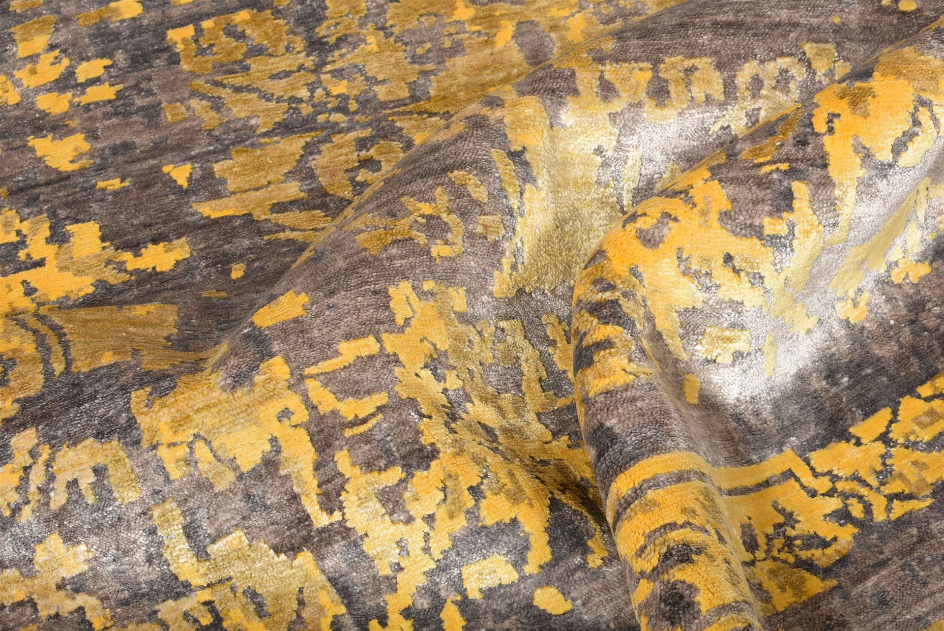 Tapis Jaune Noué à la Main en Soie de Bambou