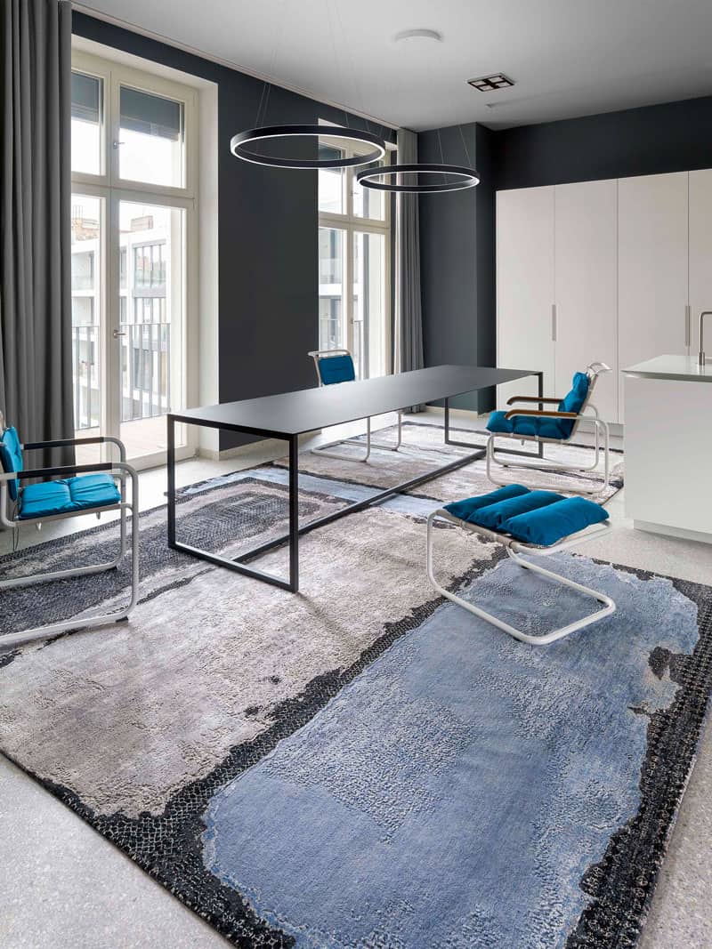 Tapis tissé main Bleu Clair Argenté