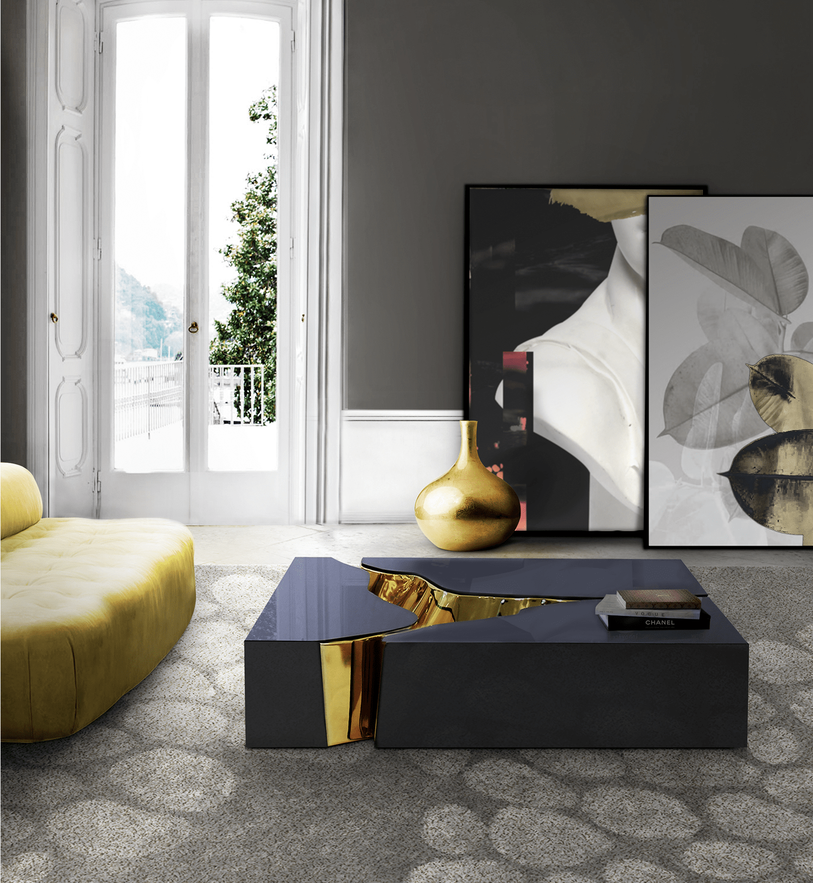 Table Centrale Noir & Or Fissure Table Centrale Noir & Or Fissure