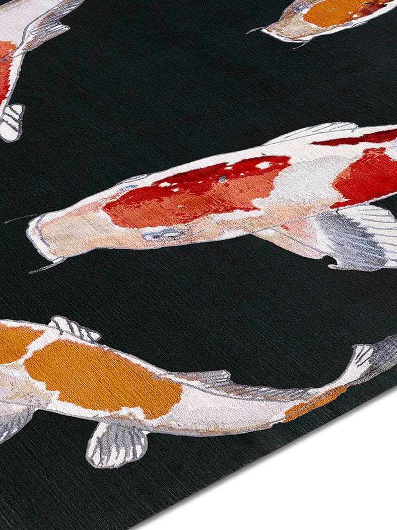 Tapis noué main de luxe Poisson Rouge / Noir
