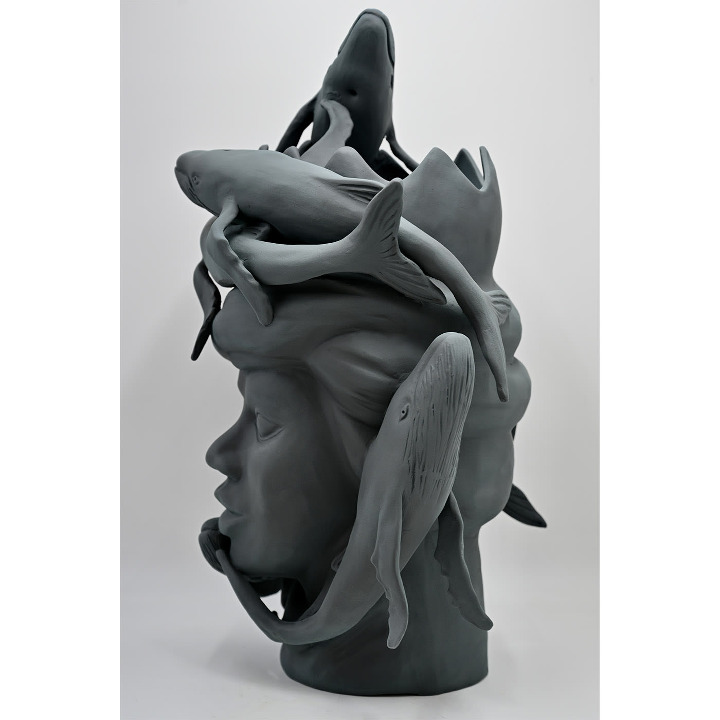 Sculpture Tête De Maure Grise