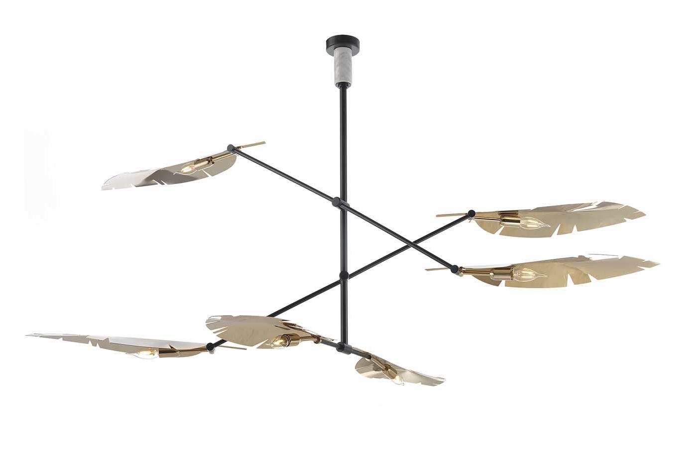 Lustre Feuille Or Doux et Noir avec Marbre de Carrare