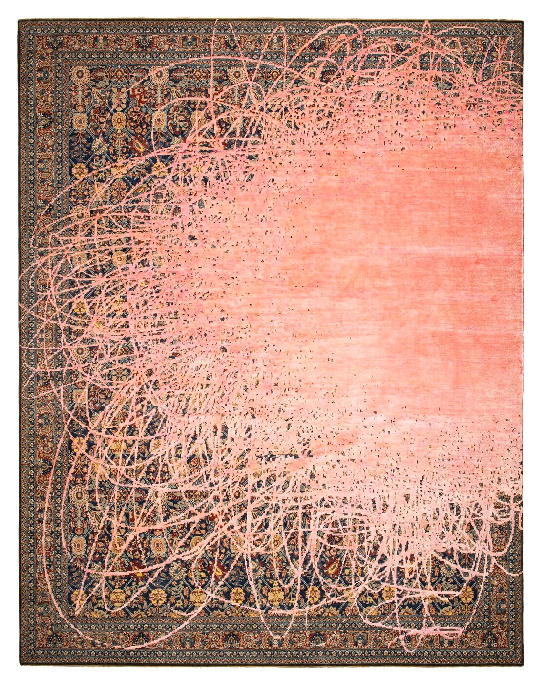Tapis Tabriz Canal Buzz Bleu Marine Rose Soie