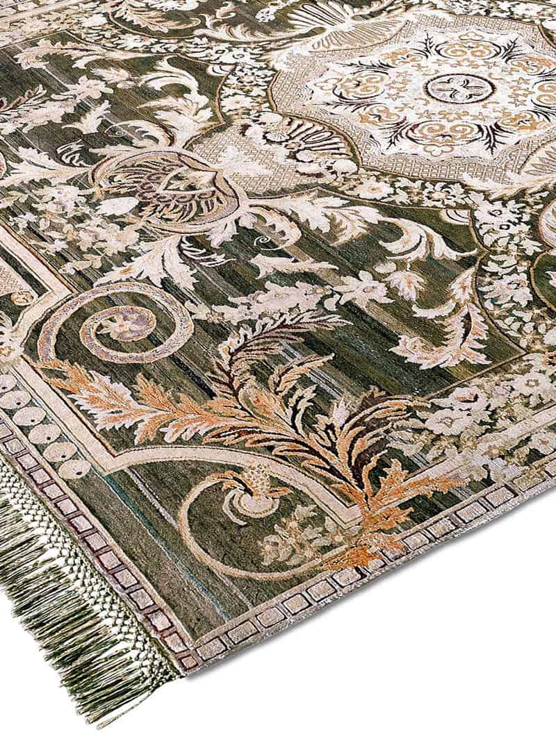 Tapis Aubusson No. 03 Original sur Mélange Vert | Taille: 305 x 427 cm