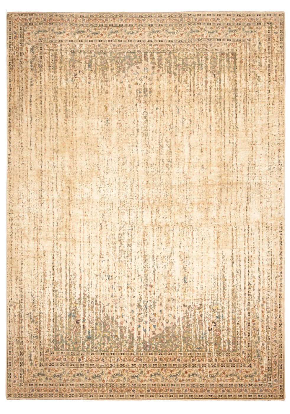 Tapis Tabriz Park Double Vendetta Noir Beige Soie
