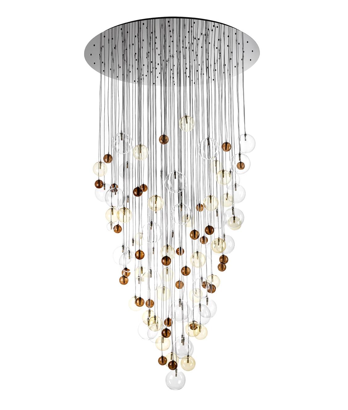 Lustre Cascade Contemporain avec Sphères en Verre Multicolore