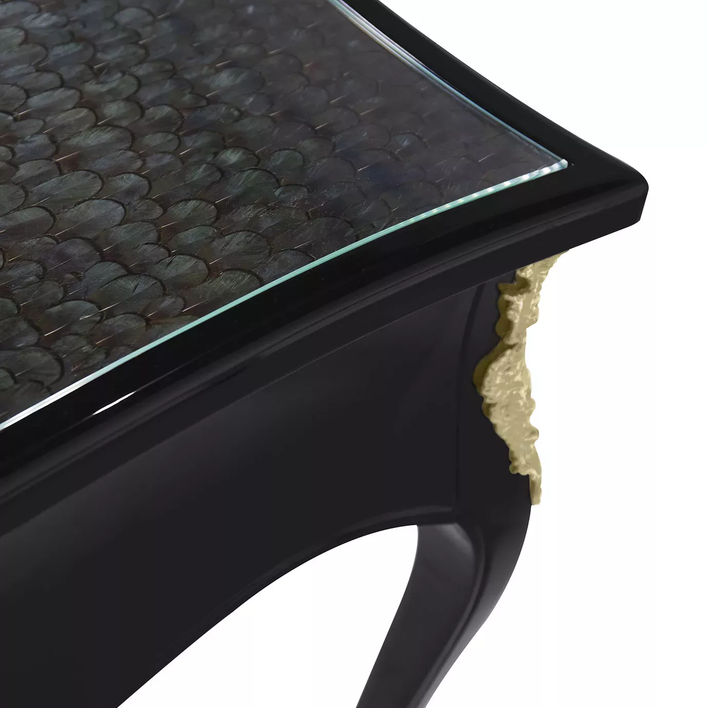 Bureau Ormolu Plateau Plume de Paon Exotique