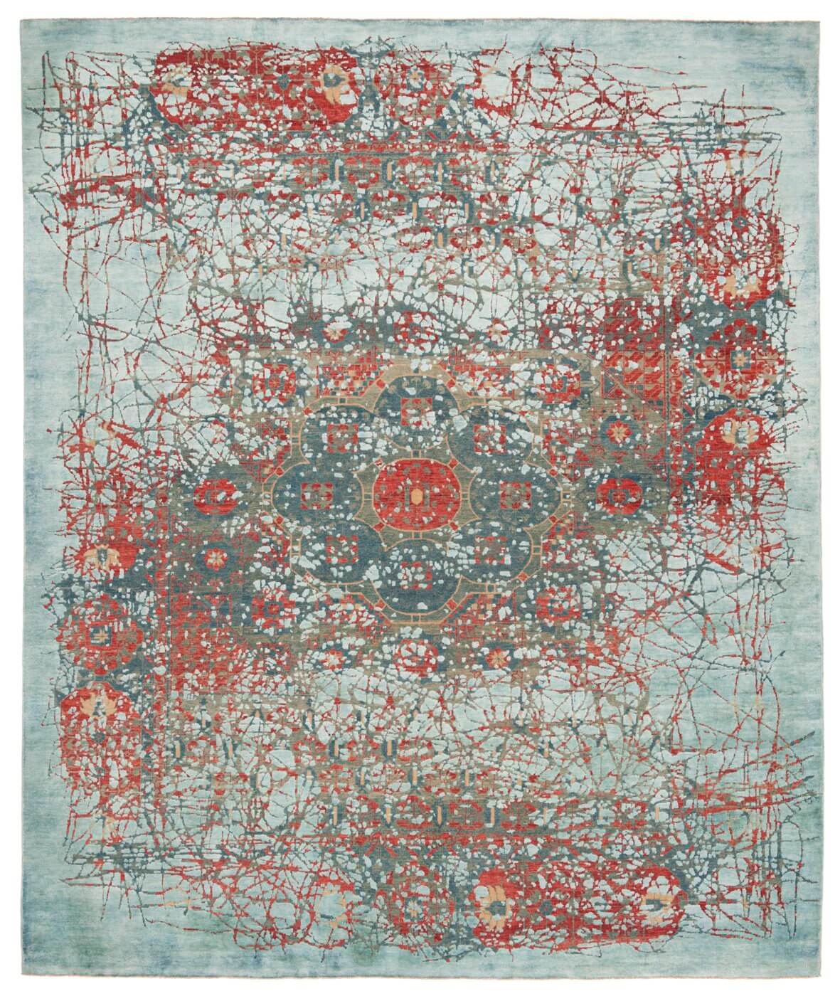 Tapis Mamluk Kensington Plaisir Rouge Bleu Soie