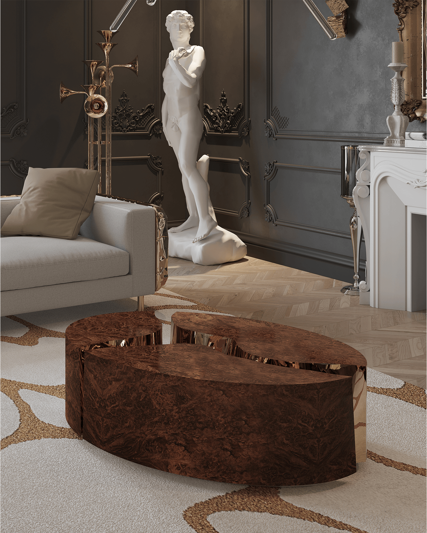 Table Basse Ovale Noyer Fissure
