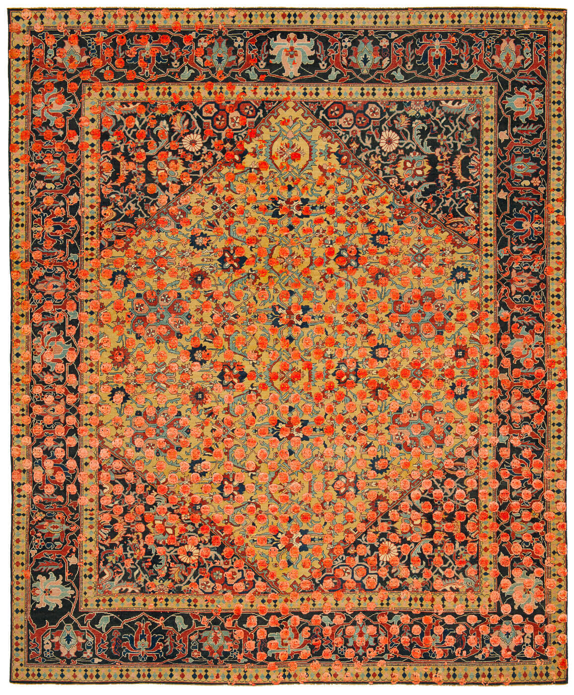 Tapis Serapi Queensbury Smiley Raved Jaune Orange Néon Soie | Taille: 300 x 400 cm