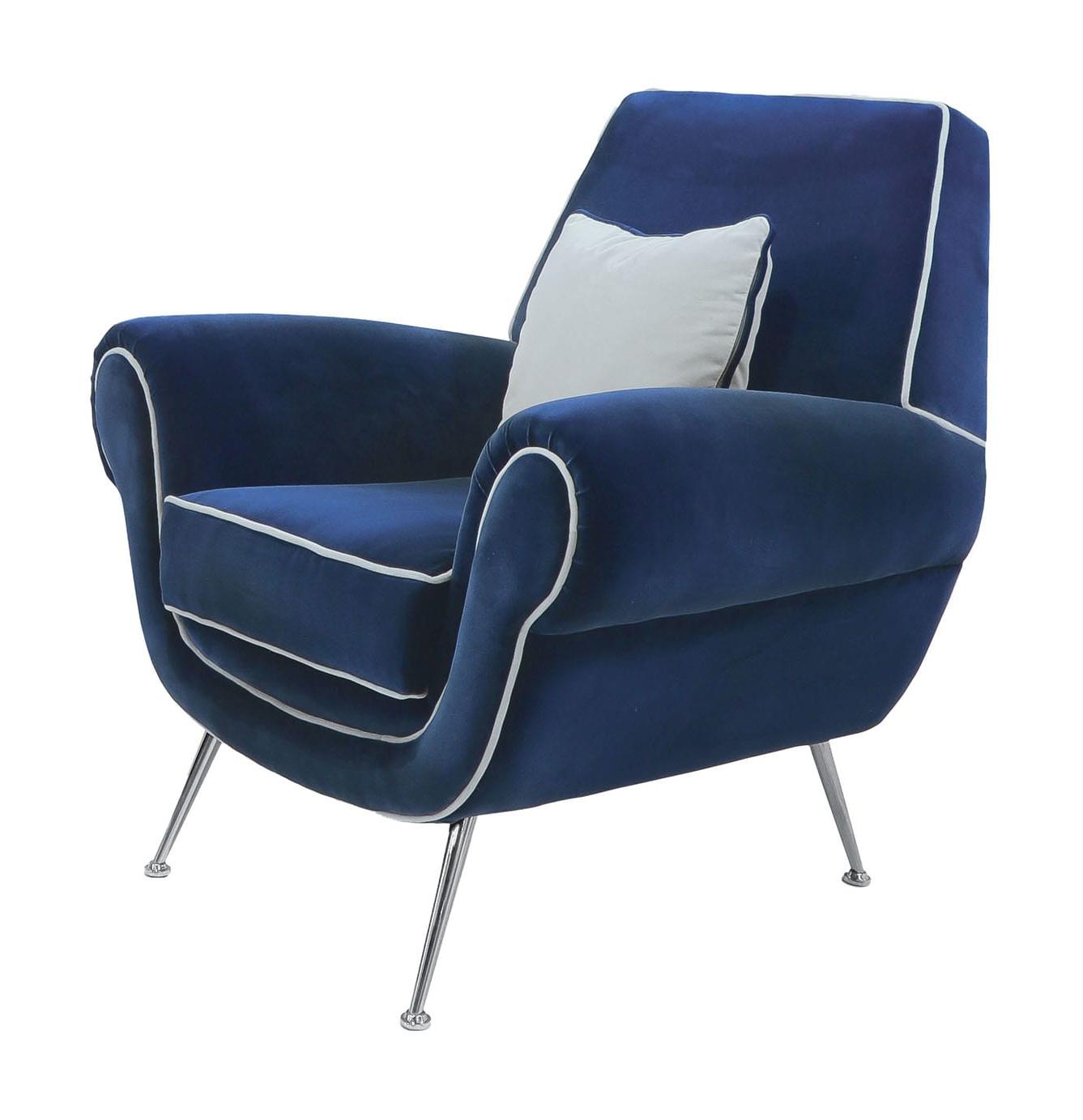 Fauteuil en velours bleu profond avec base métallique
