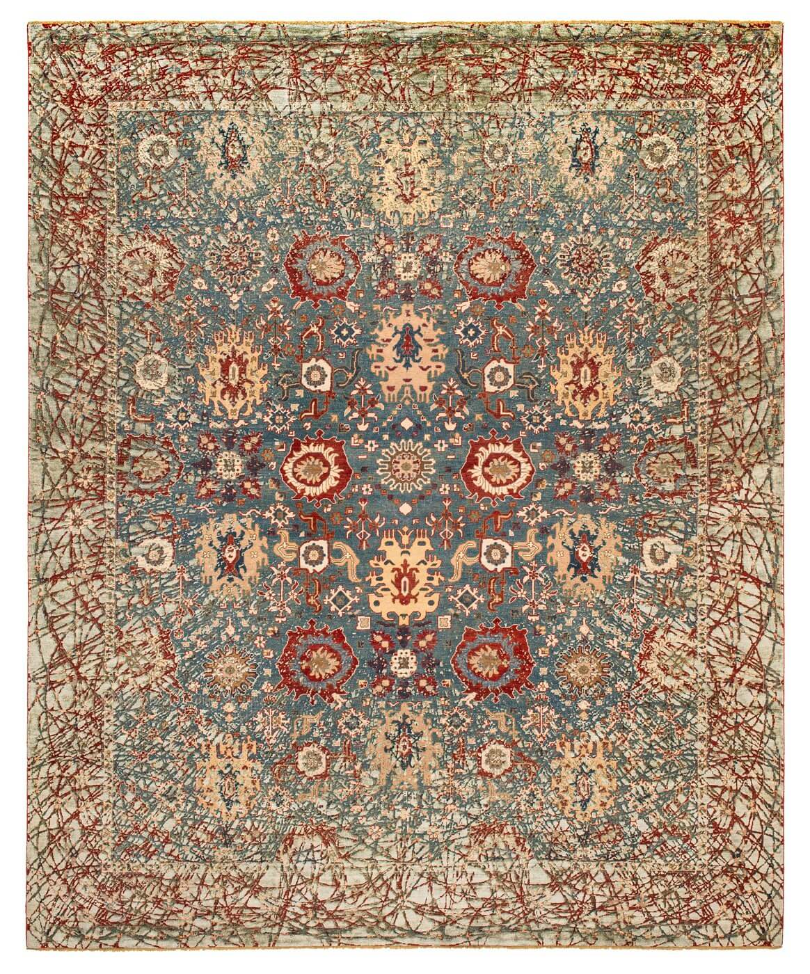 Tapis Bidjar Paddington Aube Bleu Sarcelle Gris Soie