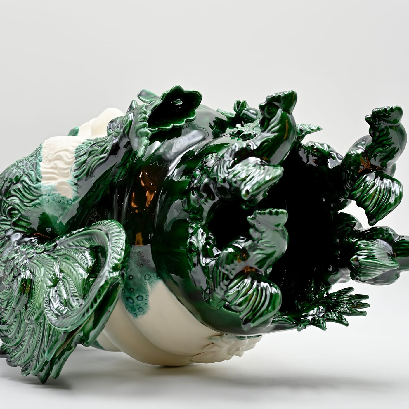 Sculpture Unique Tête De Maure Vert Et Blanc