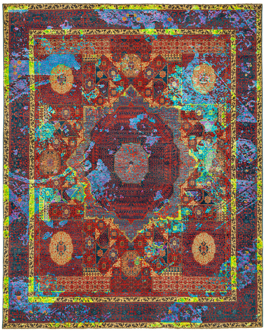 Tapis Mamluk Columbus Étiqueté Rouge Néonmulticolore Soie