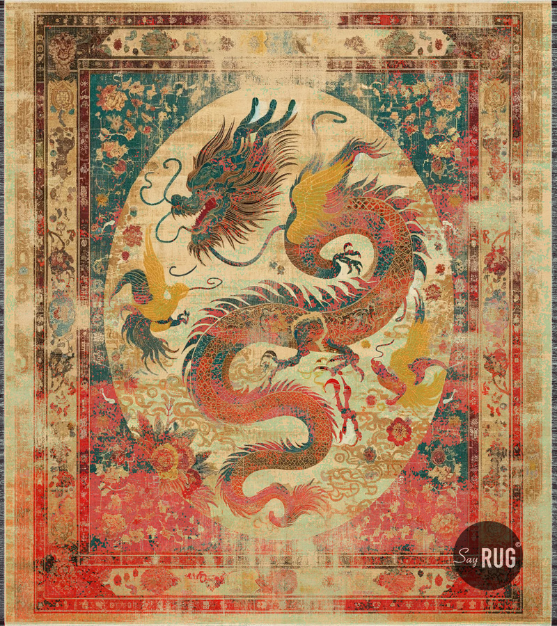 Tapis Samurai Vert Fané / Rouge