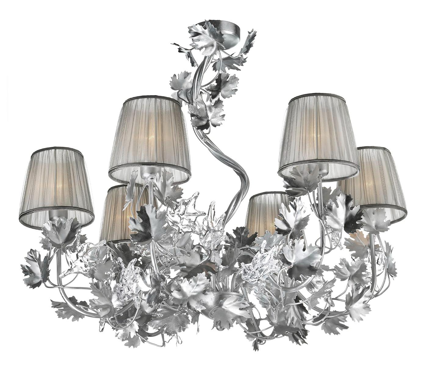 Lustre Contemporain avec Feuilles en Verre Transparent
