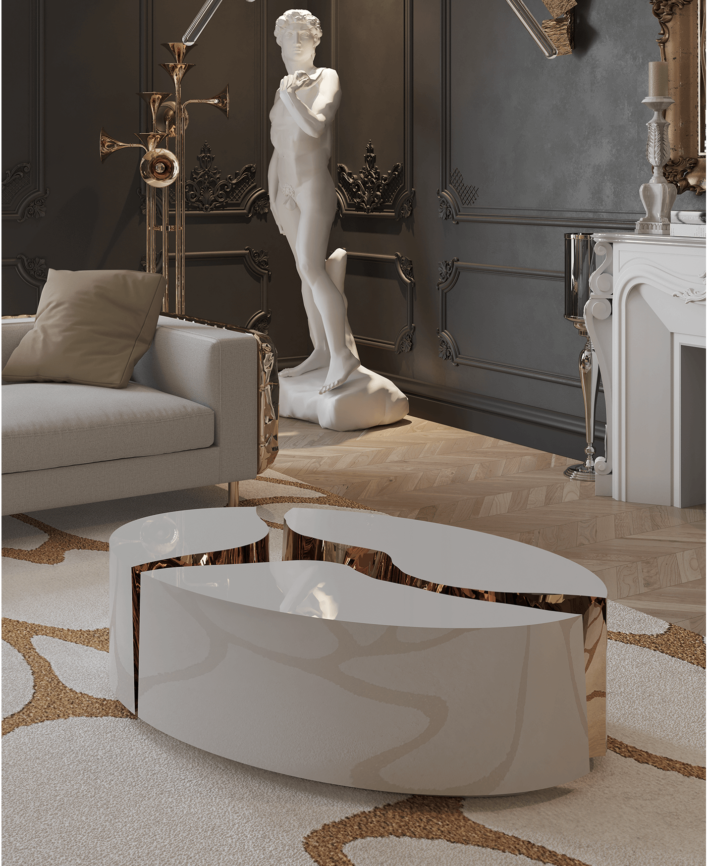 Table Basse Ovale Blanche Fissure