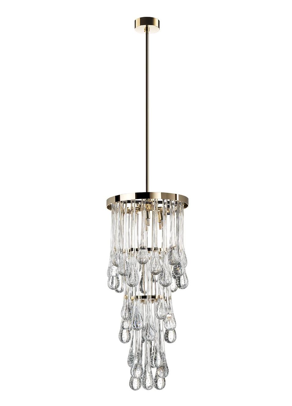 Lustre Gouttes de Murano Contemporain Finition Or Doux