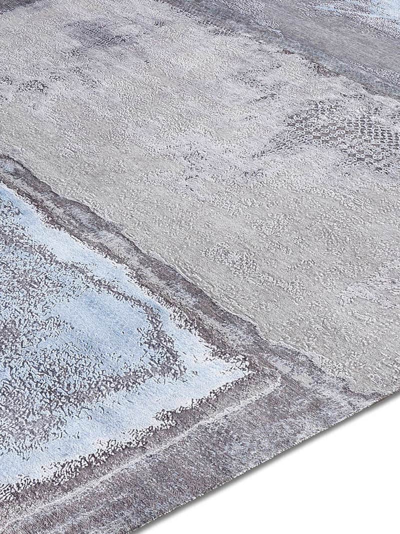 Tapis tissé main Bleu Clair Argenté