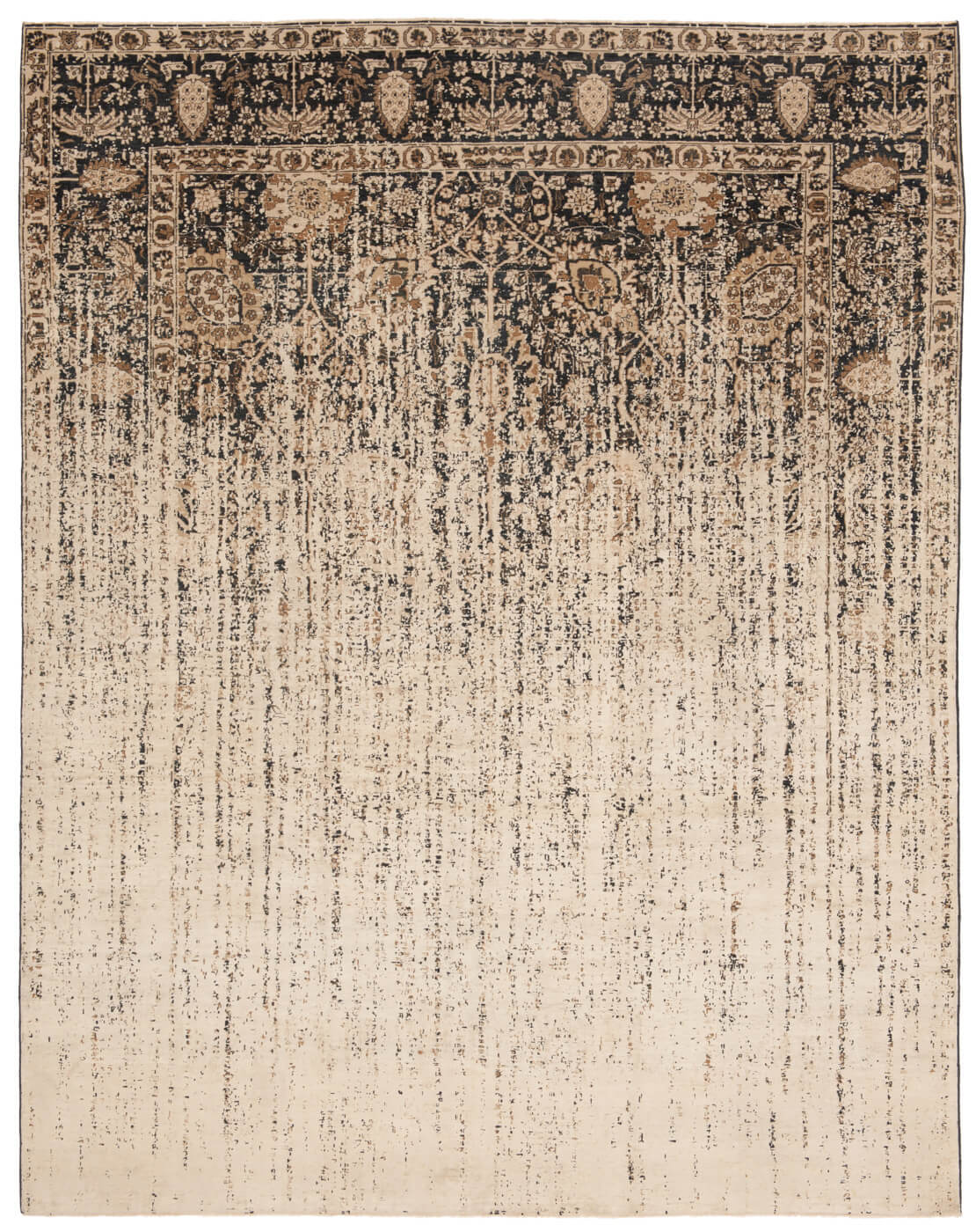 Tapis Tabriz Riverside Vendetta Noir Beige Soie