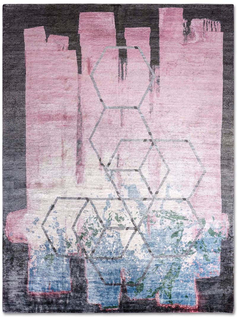 Tapis tissé main Hexagone Rose