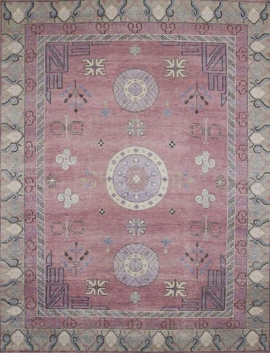 Tapis Violet en Laine Khotan Noué à la Main