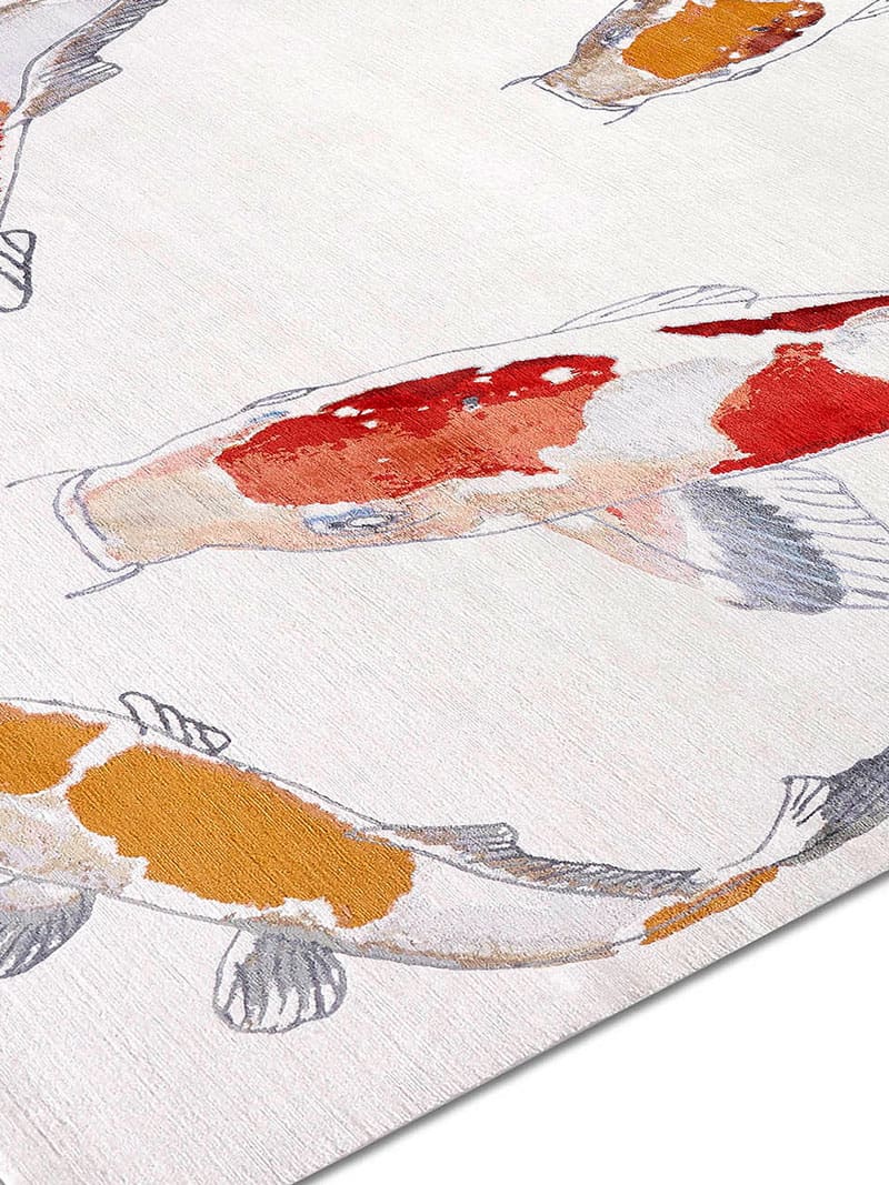 Tapis noué main de luxe Poisson Original sur Blanc